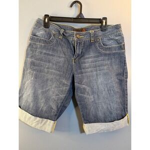 G by Guess Mens Denim Shorts Blue Medium Wash Whiskered Cuffed Size 32